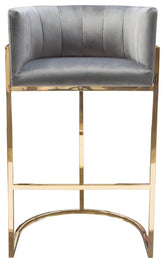 Pandora Bar Height Chair in Grey Velvet with Polished Gold Frame By Diamond Sofa